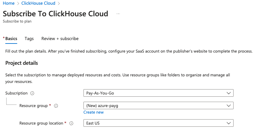 ClickHouse Cloud sign up info form